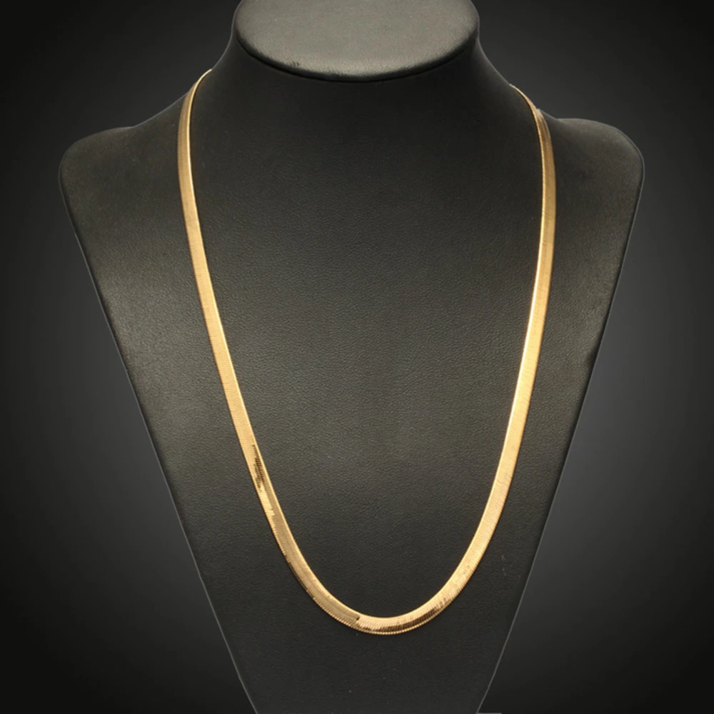 30 Inch Flat Snake Chain Gold Plated Necklace 7mm Wide Fashion Necklace Jewelry