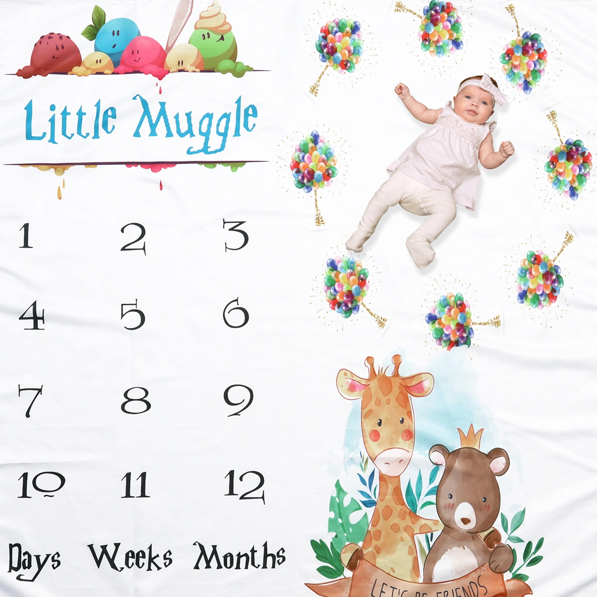 1 Pc Baby Monthly Milestone Blanket Newborn Background