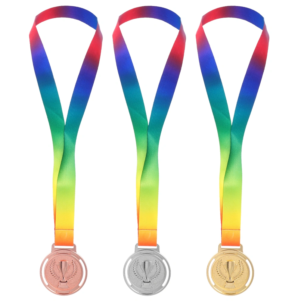 3pcs Trophy Pattern Medal Gold Silver Bronze Medals Hanging Medal Awards  Medals