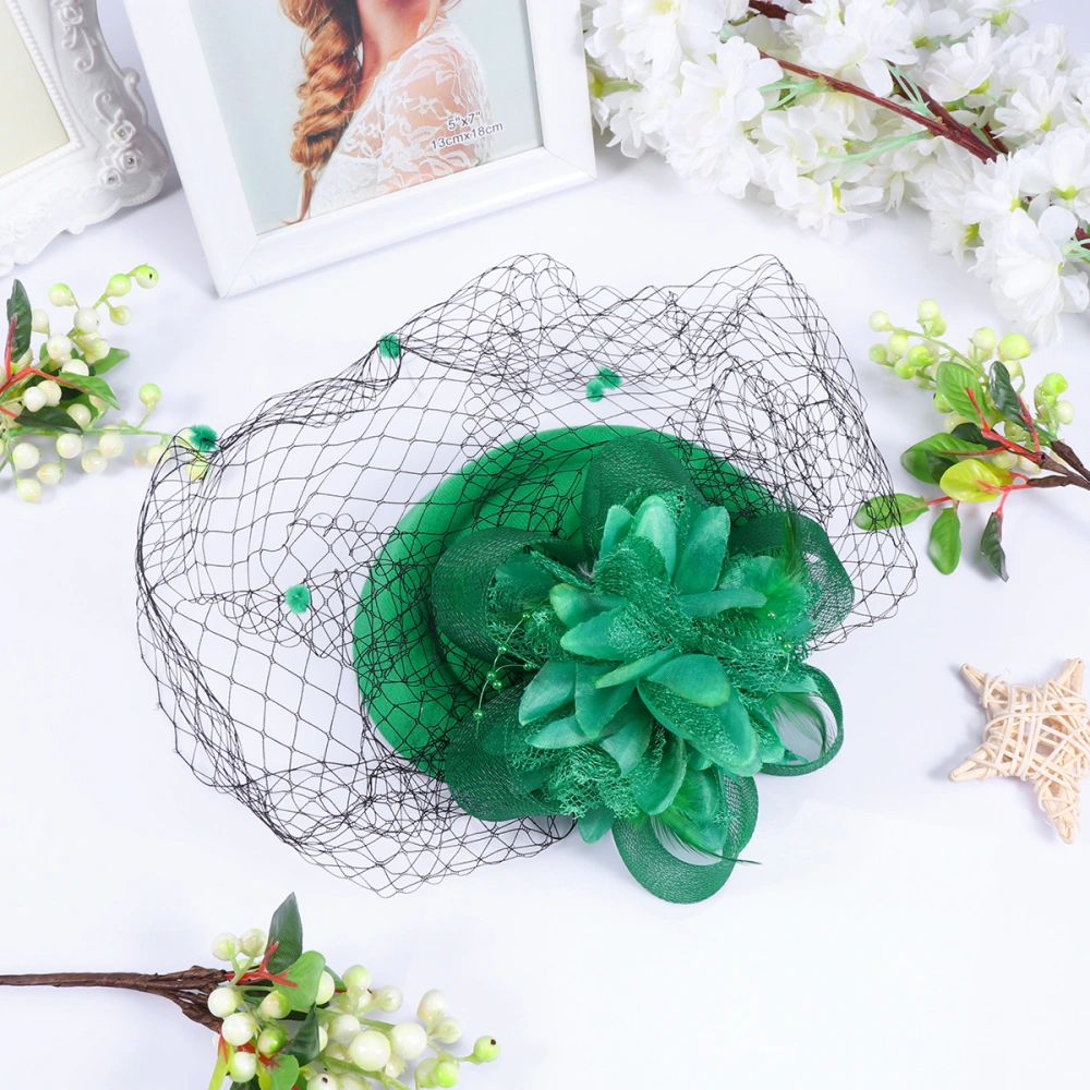 Fashion Mesh Headdress Hat Cocktail Tea Party Headwear Hat Exquisite Handmade Mesh Headdress for Ladies Women Green