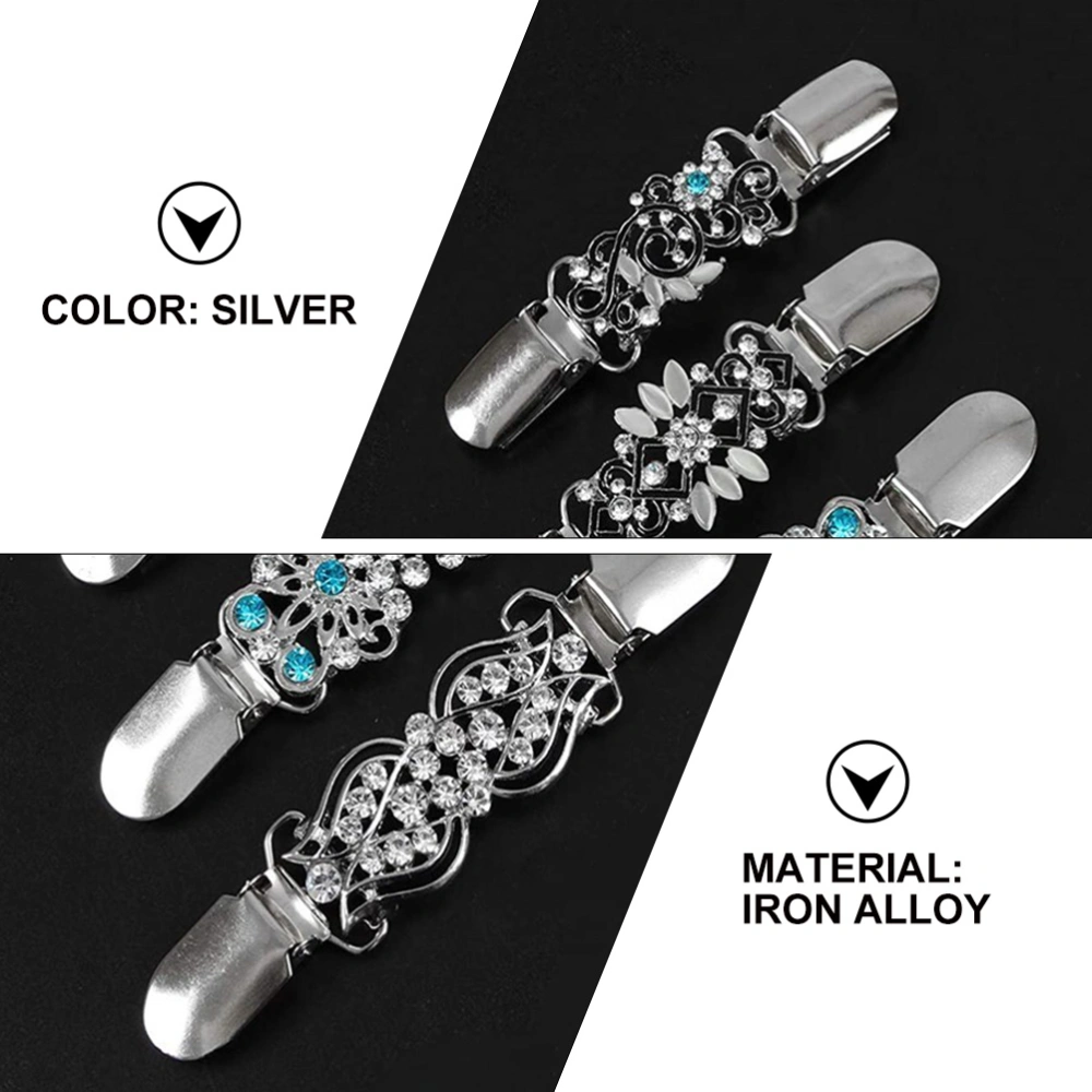 1 Set 4 Pcs Rhinestone Sweater Clips Cardigan Clips Clothes Accessories (Silver)