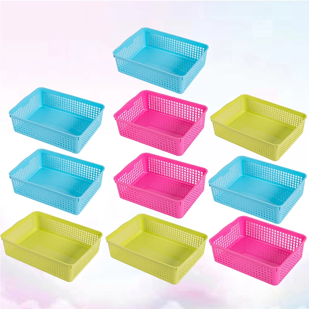 10pcs Storage Baskets Plastic Sundries Baskets Snacks Container Desktop Bathroom Organizer - Size S (Random Color)