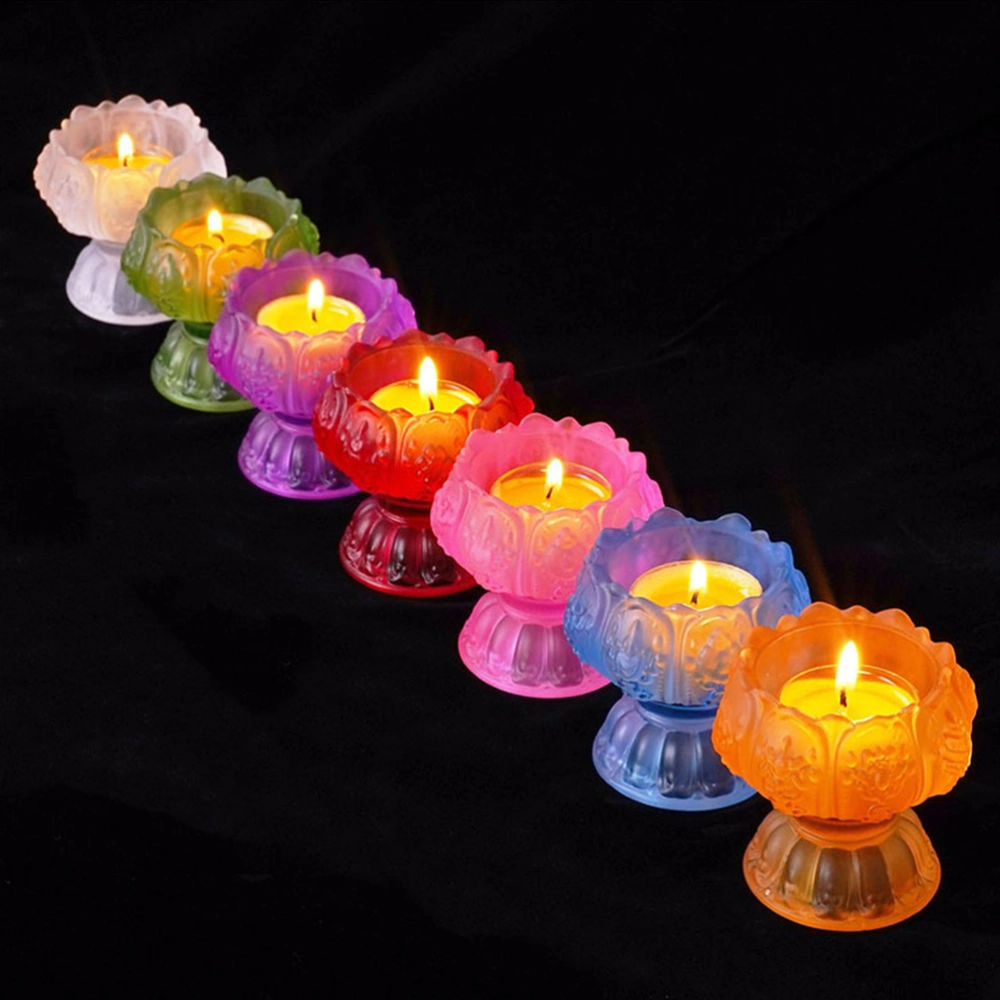 Lotus Shaped Candle Holder Glass Tealight Holder Desktop Decoration for Home Wedding without Candle (Random Color)