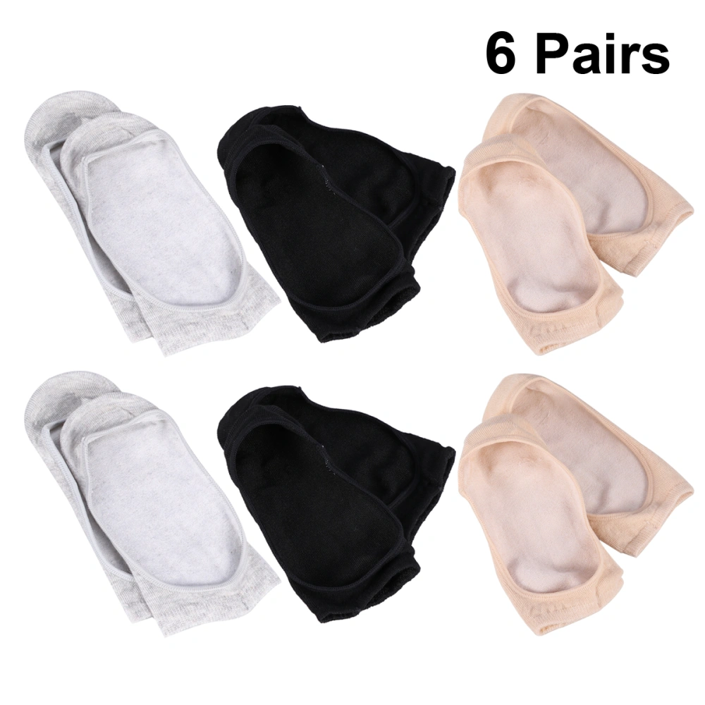 6 Pairs of Bamboo Fiber Silicone Socks Anti-Skid Boat Socks Invisible Socks Shallow Mouth Socks (Skin Color + Grey + Black for Each 2 Pairs)