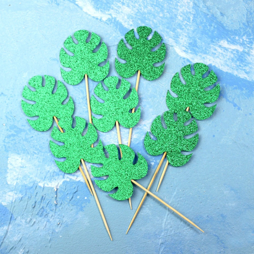 15pcs Monstera Deliciosa Leaf Cake Toppers Paper Cake Picks Cupcake Decor Party Supplies for Wedding Birthday Festival