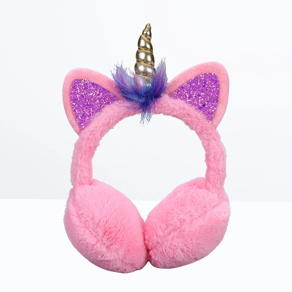 Cartoon Unicorn Design Earmuffs Plush Ear Warmer Winter Ear Covers Headwear for Girls Women (Pink)