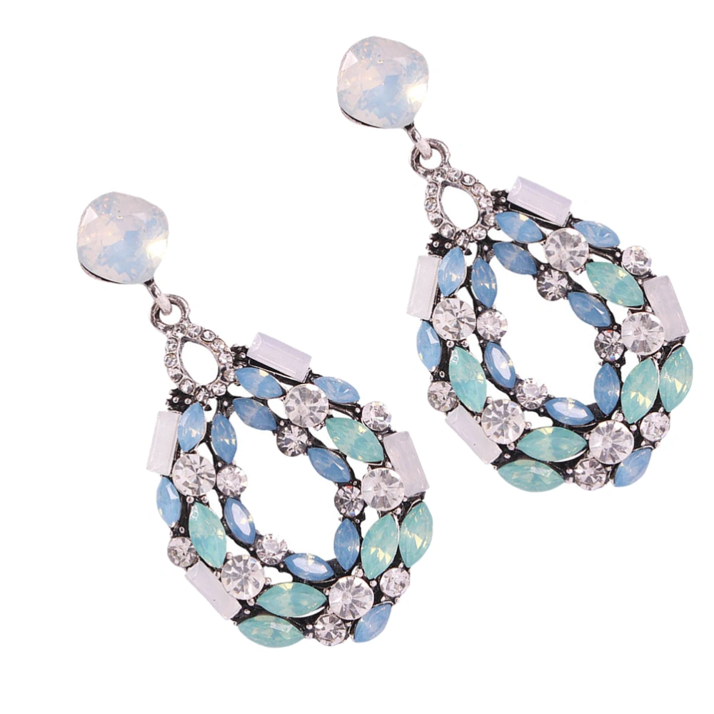 1 Pair Alloy Diamond Dangle Earrings Water Drop Shaped Earrings for Ladies Women (Light Blue)