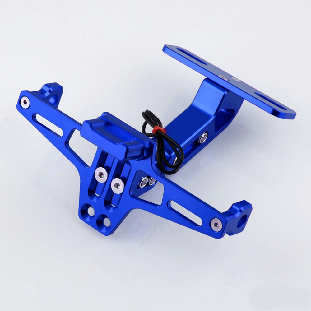 Aluminum Alloy License Plate Holder Telescopic Motorcycle Modified Light Bracket License Plate Stand (Blue)