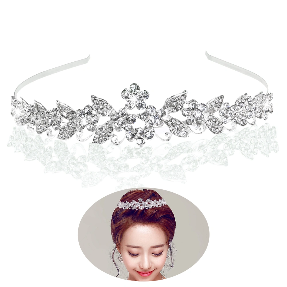 TINKSKY Rhinestone Bridal Crown Headwear for Wedding Engagement Party Crystal Star Leaf Shaped Headband (Silver)