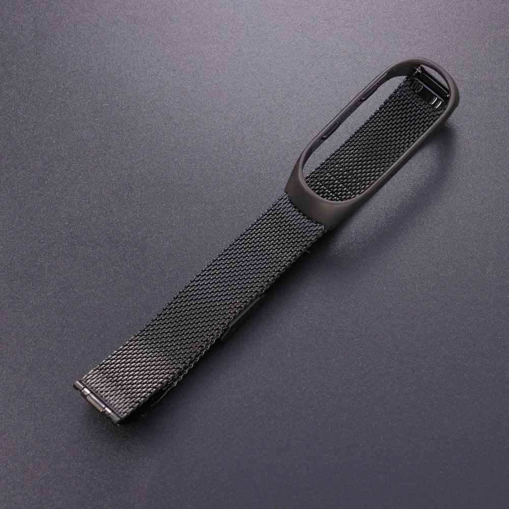 1pc Stainless Steel Wrist Strap Replacement Bracelet Band Alternative Compatible for Mi Band 4 Black