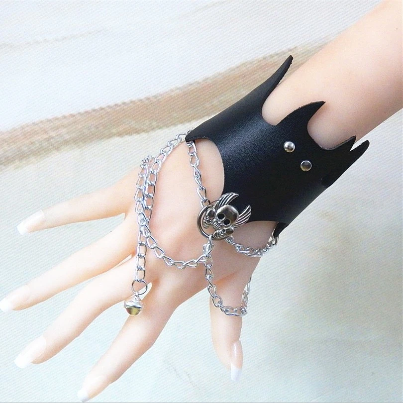 Leather Cuff Bracelet Halloween Bracelet Goth Bracelet Pendant Chain Bracelet Wrist Decoration