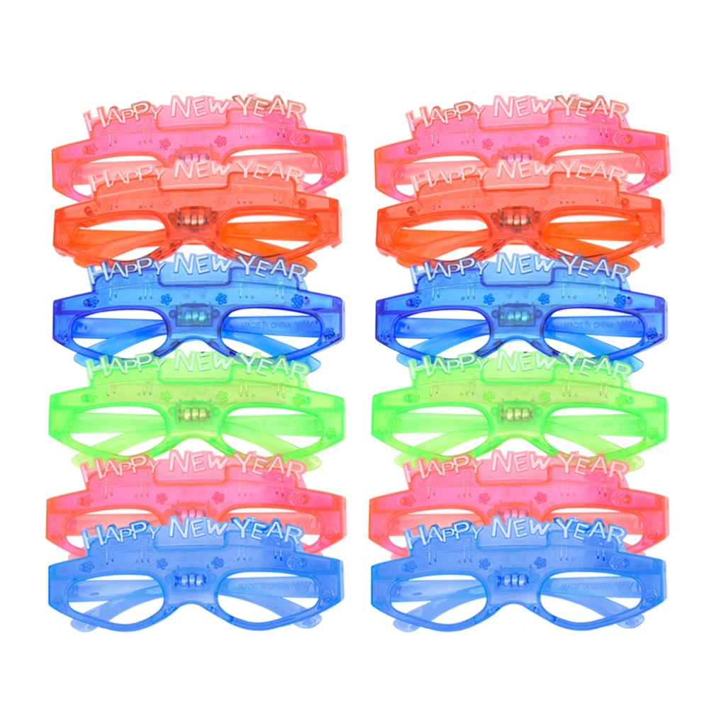 12pcs Happy New Year LED Light Up Glasses Luminous Funny Glasses Glowing Sunglasses Novelty Flashing Party Favors Costume Prop (Random Color)