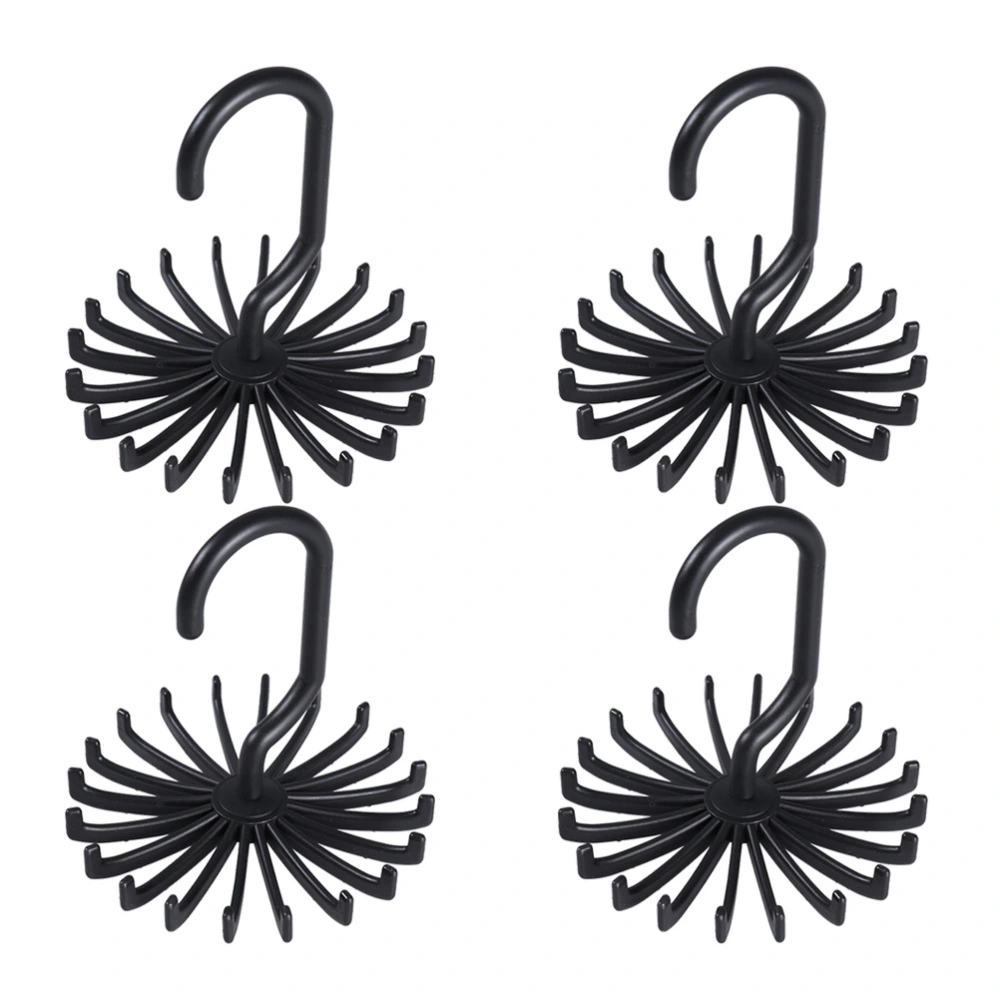 4pcs Multifunction 20 Hooks Tie Rack 360 Degree Rotating Hanger Creative Closet Organizer for Scarves Towels (Black)