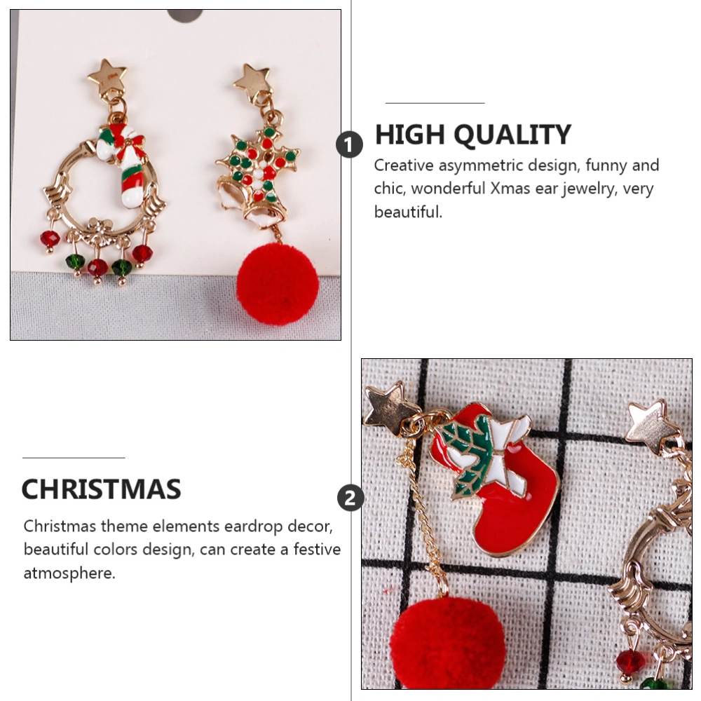 3 Pairs Personalized Christmas Earrings Drop Oil Asymmetric Ear Studs (3 Styles)