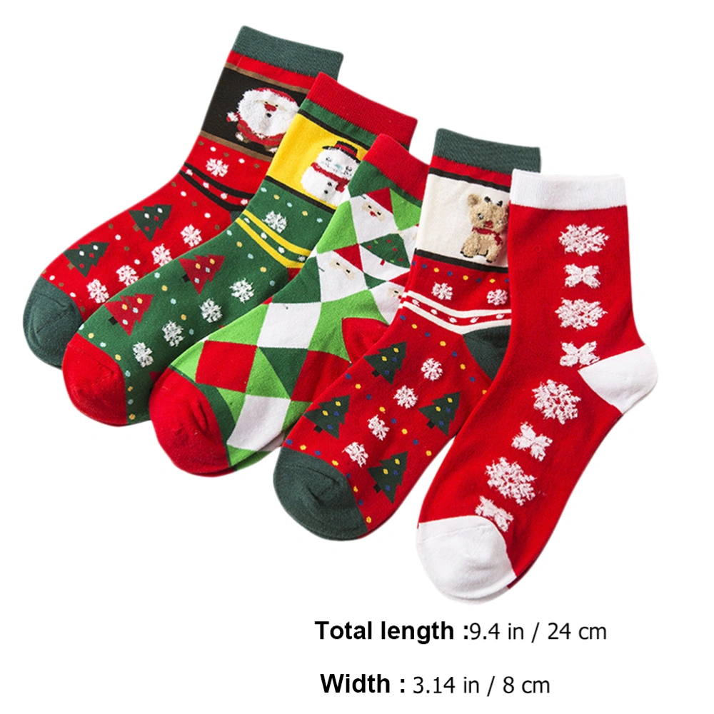 5 Pairs Christmas Women Socks Knee-High Stockings Cartoon Socks (Random Color)