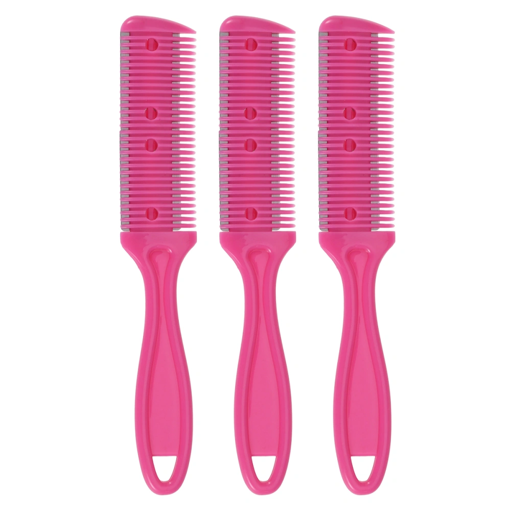 3pcs Hair Cutter Comb Double Side Haircut Scissors Metal Razor Plastic Hair Comb Cutter Trimmer with Stainless Steel Hair Shaper Razor for Both Long and Short Hair (Rose Red)