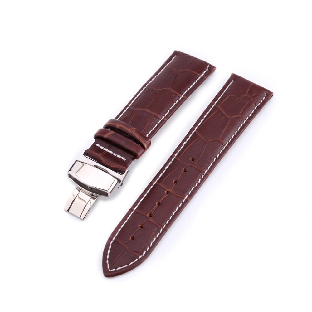 22mm Leather Watch Strap with Closure Clasp for Traditional or Smart Watch Band Replacement (Brown with White Lines)