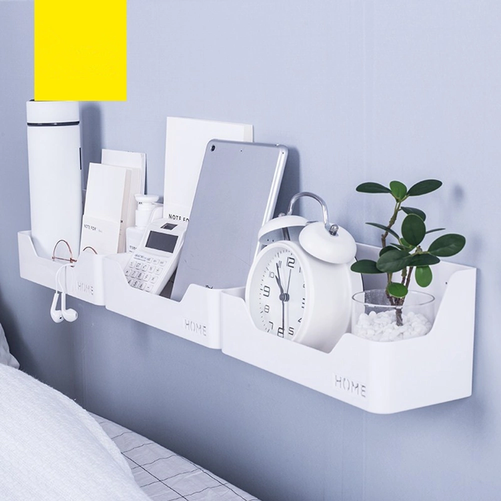 Self Adhesive Storage Caddy Plastic Bedside Shelf Wall Mounted Organizer for Home Office Dorm (White)