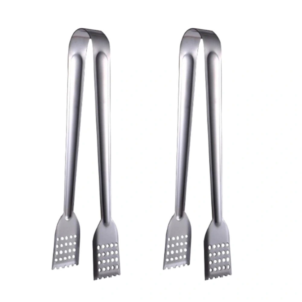 2pcs Stainless Steel Flat Head Food Clip Multifunction Bread Tong Kitchen Serving Tongs for Barbecue Salad Buffet (9 inch)