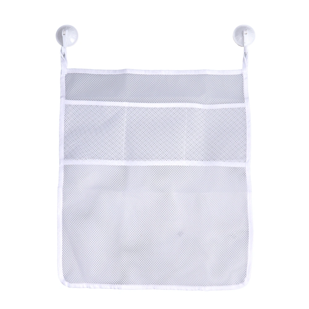 Multifunction Premium Bathtub Toy Organizer Set Mesh Net Storage Bags Bath Product Storage with Strong Suction Cup Hooks 45x52cm (White)