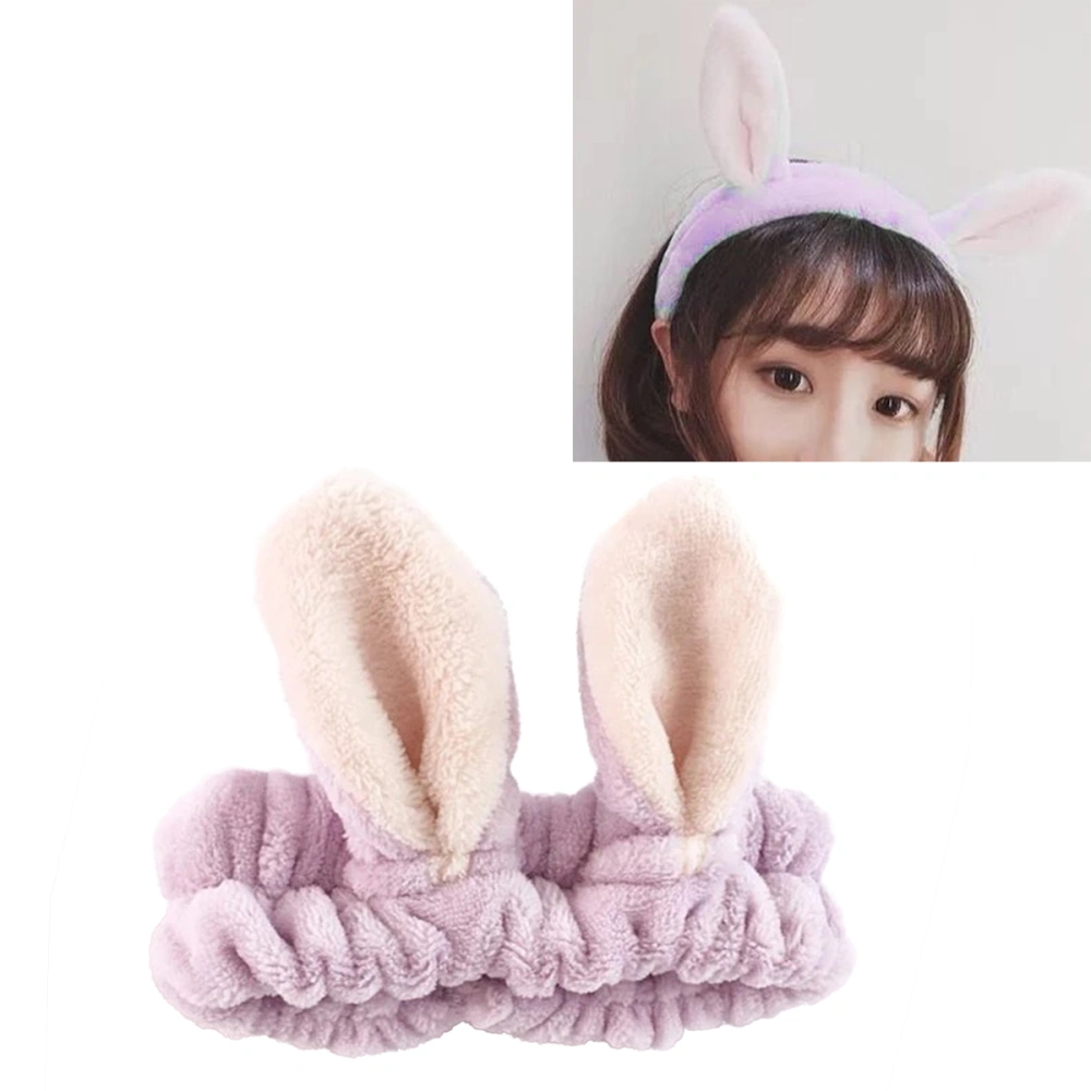 Rabbit Ears Hair Band Adorable Comfortable Makeup Facial Cleansing Beauty Headband for Girls and Women (Light Purple)