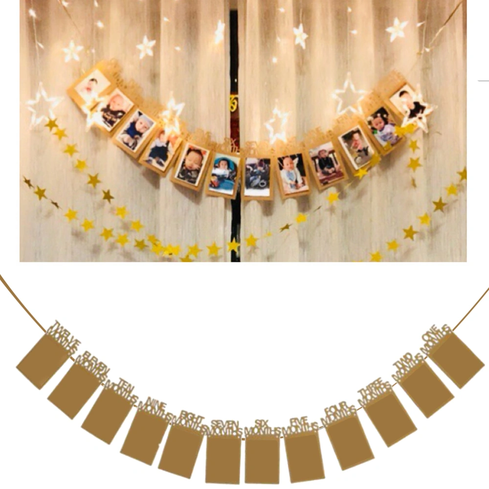 Baby Birthday Photo Banner DIY Paper Decorative Props Party Supplies for Baby Infant Party(Kraft Paper)