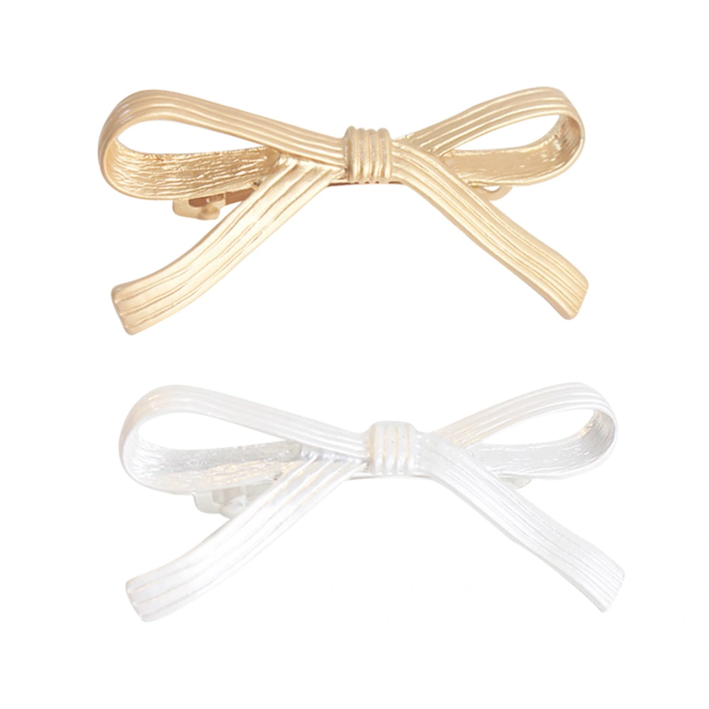 2 Pcs Pretty Alloy Hair Bow Spring Clip Hair Clip Hairpins Clamps Barrettes Women's Headwear Styling Hair Accessories (Golden + Silver)