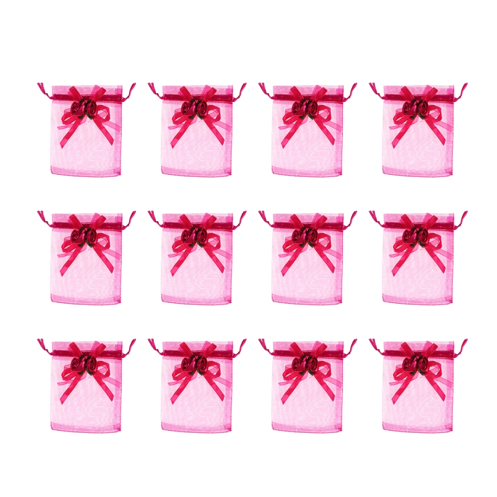 12Pcs Drawstring Storage Bag Mesh Candy Pouches Bowknot Shaped Storage Pouch Presents Bags Rosy