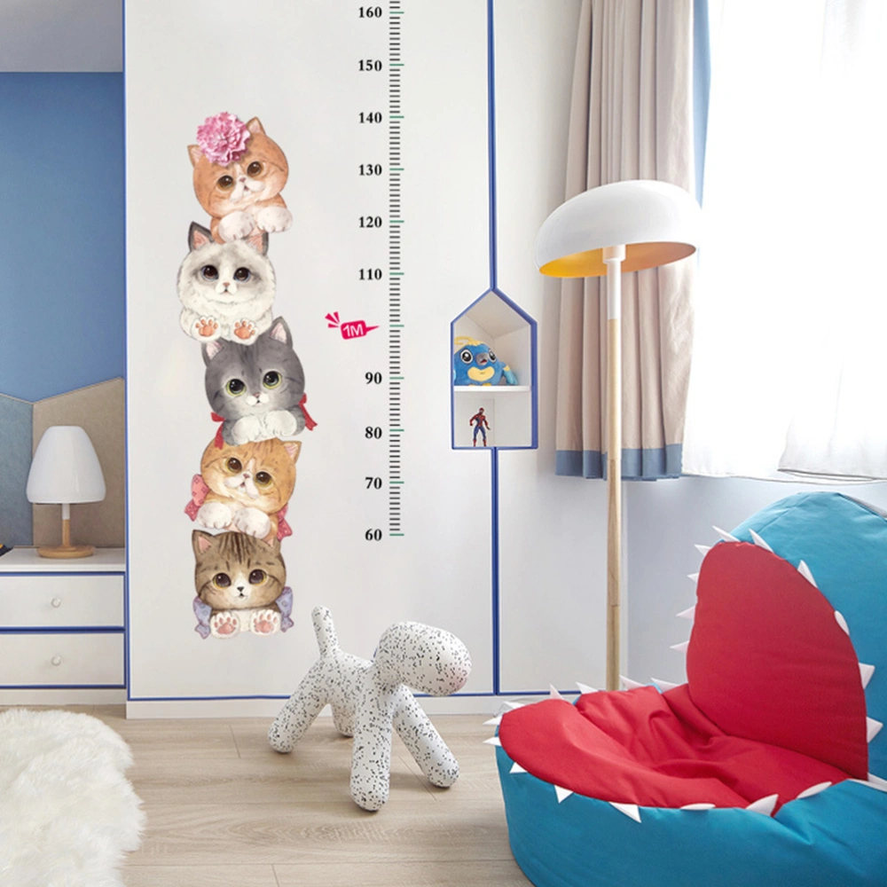 2pcs Cat Height Sticker Creative Kindergarten Adhesive Kids Clothes Shop Art Sticker Wall Decor