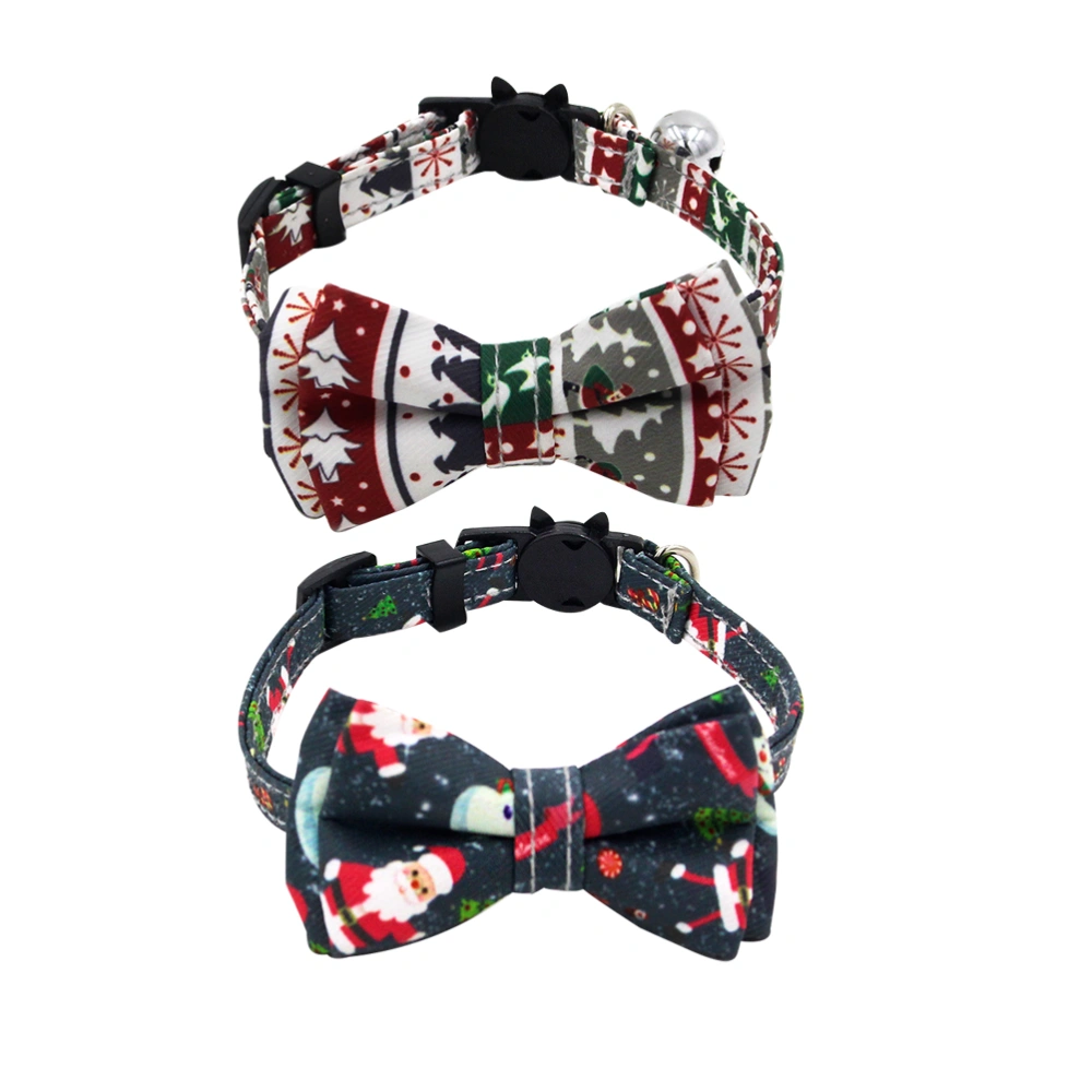 2pcs Santa Claus Christmas Themed Pet Collars Dog Cat Bowtie Collar for Decoration (White and Blueness）