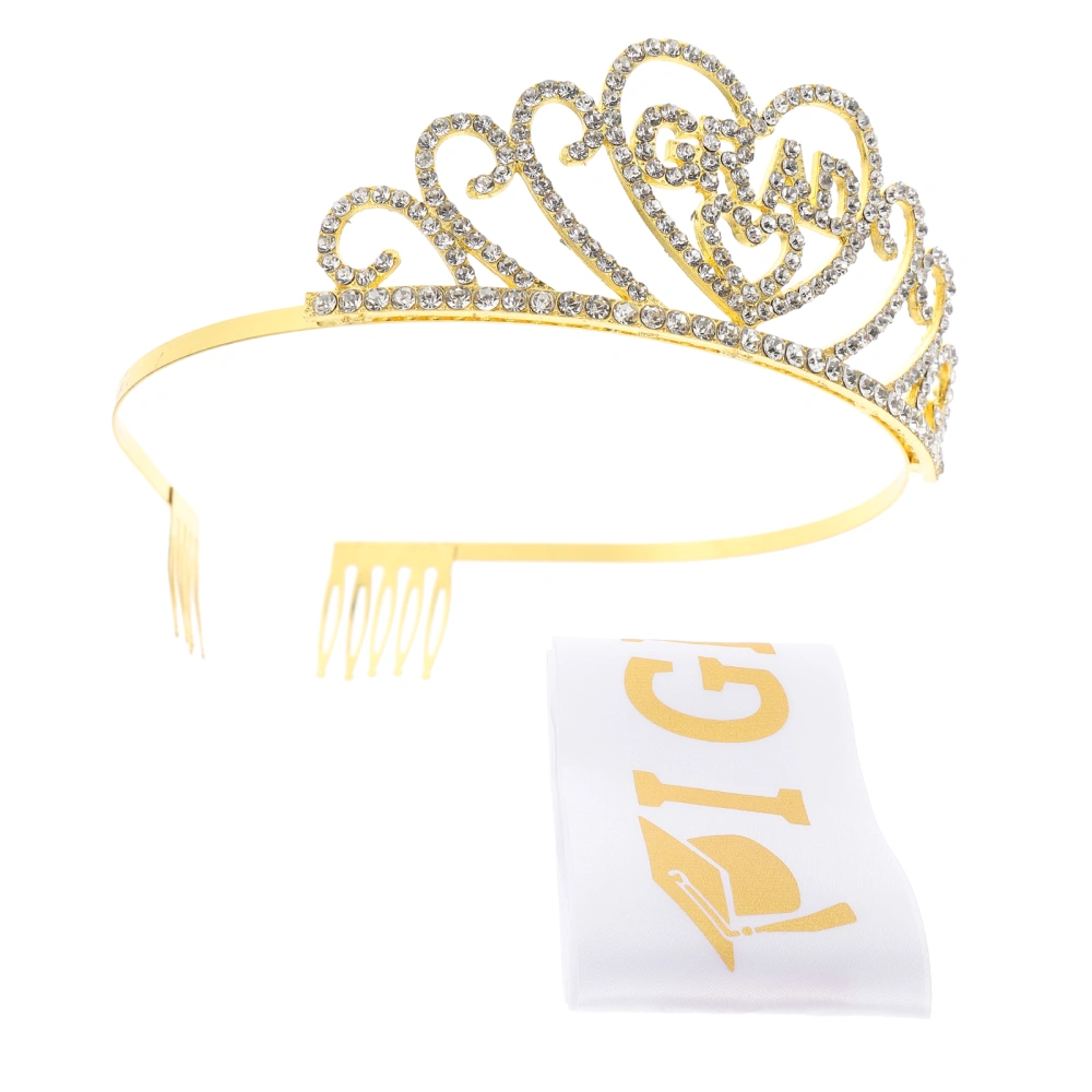 1Set Graduation Sash Crown Headdress Party Shoulder Belt Crown Costume Accessory