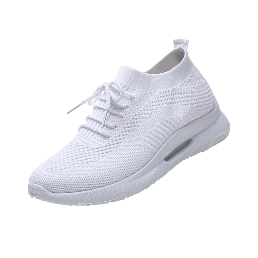 White Fashion Weaving Sports Shoes Breathable Casual Shoes Outdoor Activities Socks Sneakers for Women Ladies - Size 38