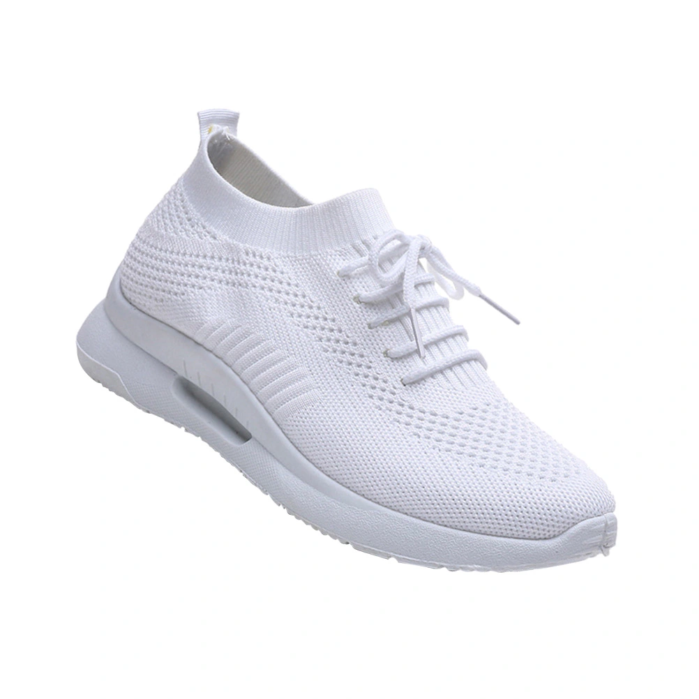 White Fashion Weaving Sports Shoes Breathable Casual Shoes Outdoor Activities Socks Sneakers for Women Ladies - Size 38