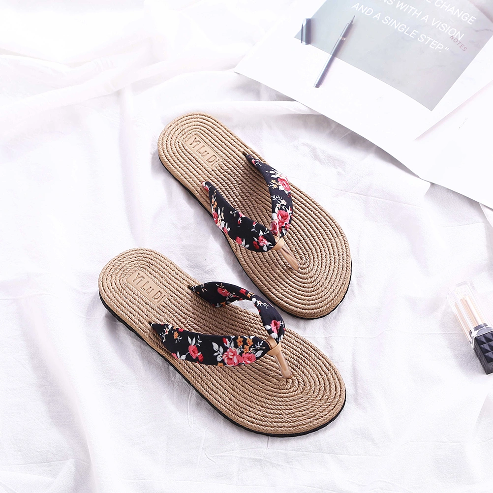 1 Pair of Casual Flip-flops Beach Sandal Summer Printed Imitation Straw Flat Slippers - Size 40