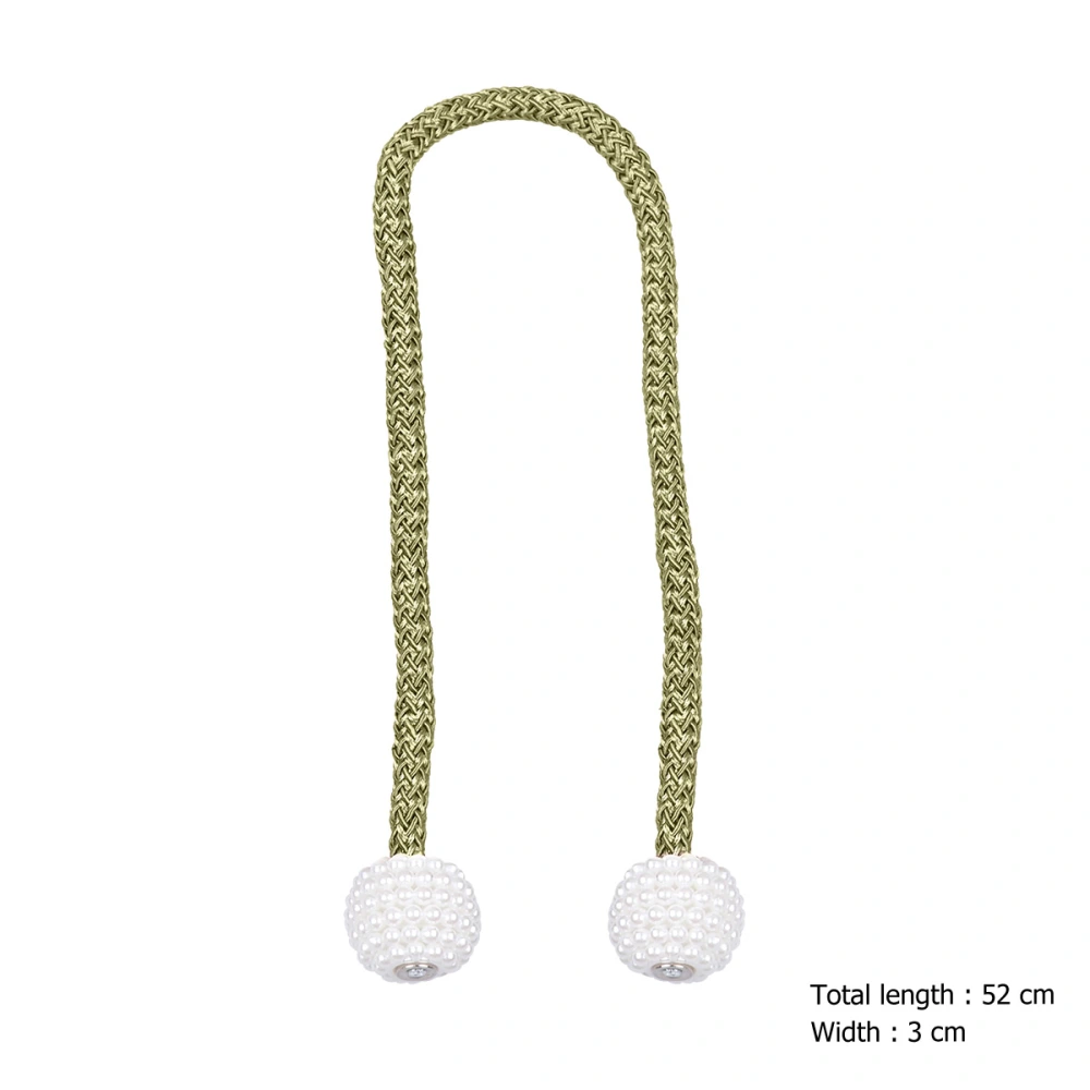 2Pcs Magnetic Curtain Tiebacks Curtain Clips Rope Holdbacks Decorative Fashion Curtain Pearl Magnet Buckles Tie Band (Olive Green)