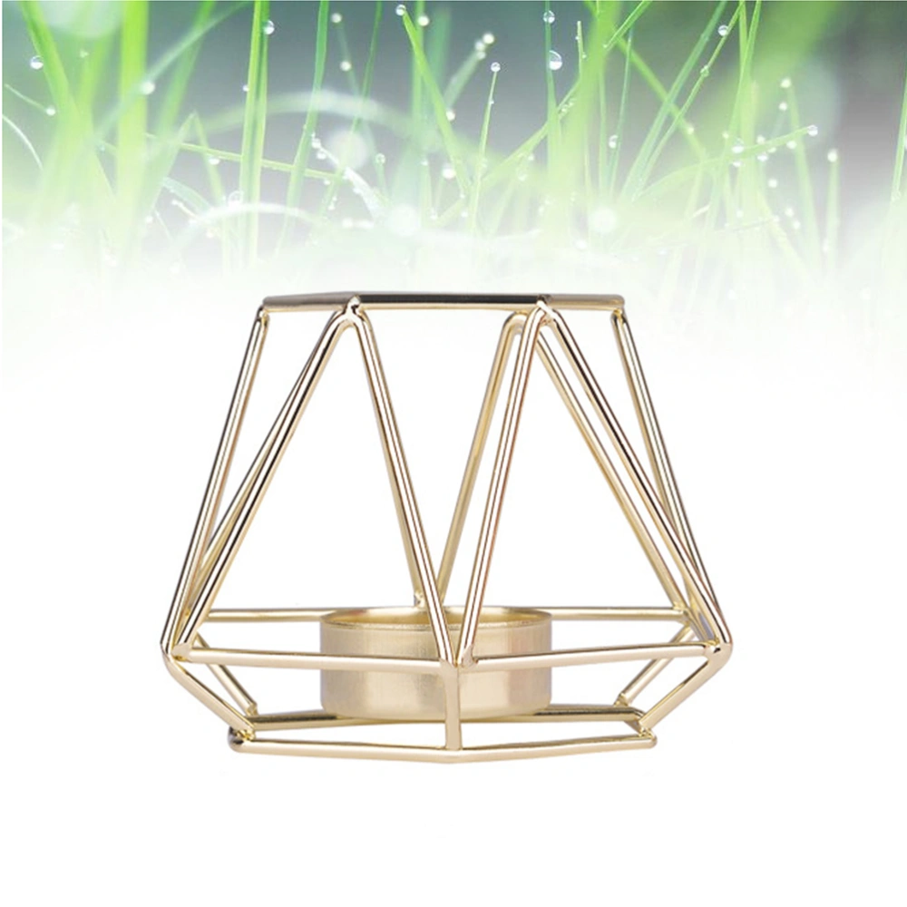 Wrought Iron Hollow Candle Holder Candlestick Scented Iron Lantern for Party Home Table Decoration(Golden Small Size)