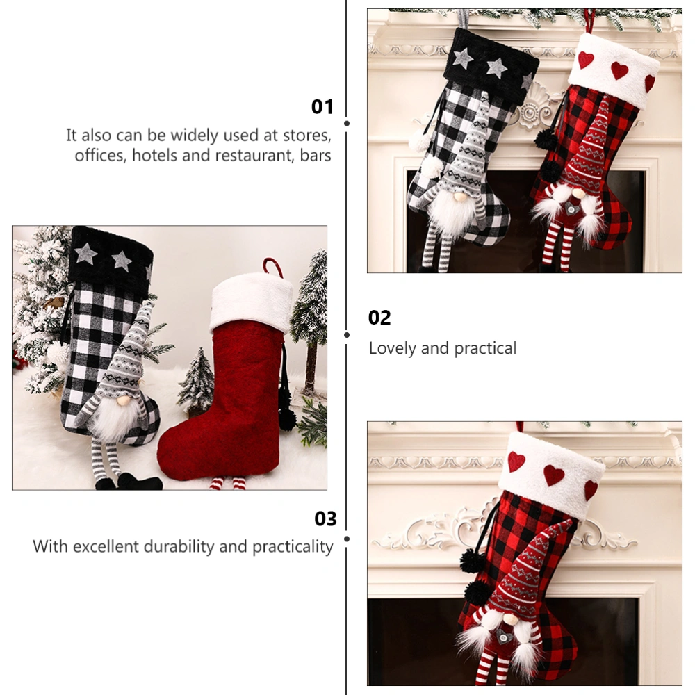 1pc Christmas Plaid Sock Gift Bag Christmas Gift Bag Xmas Tree Pendant