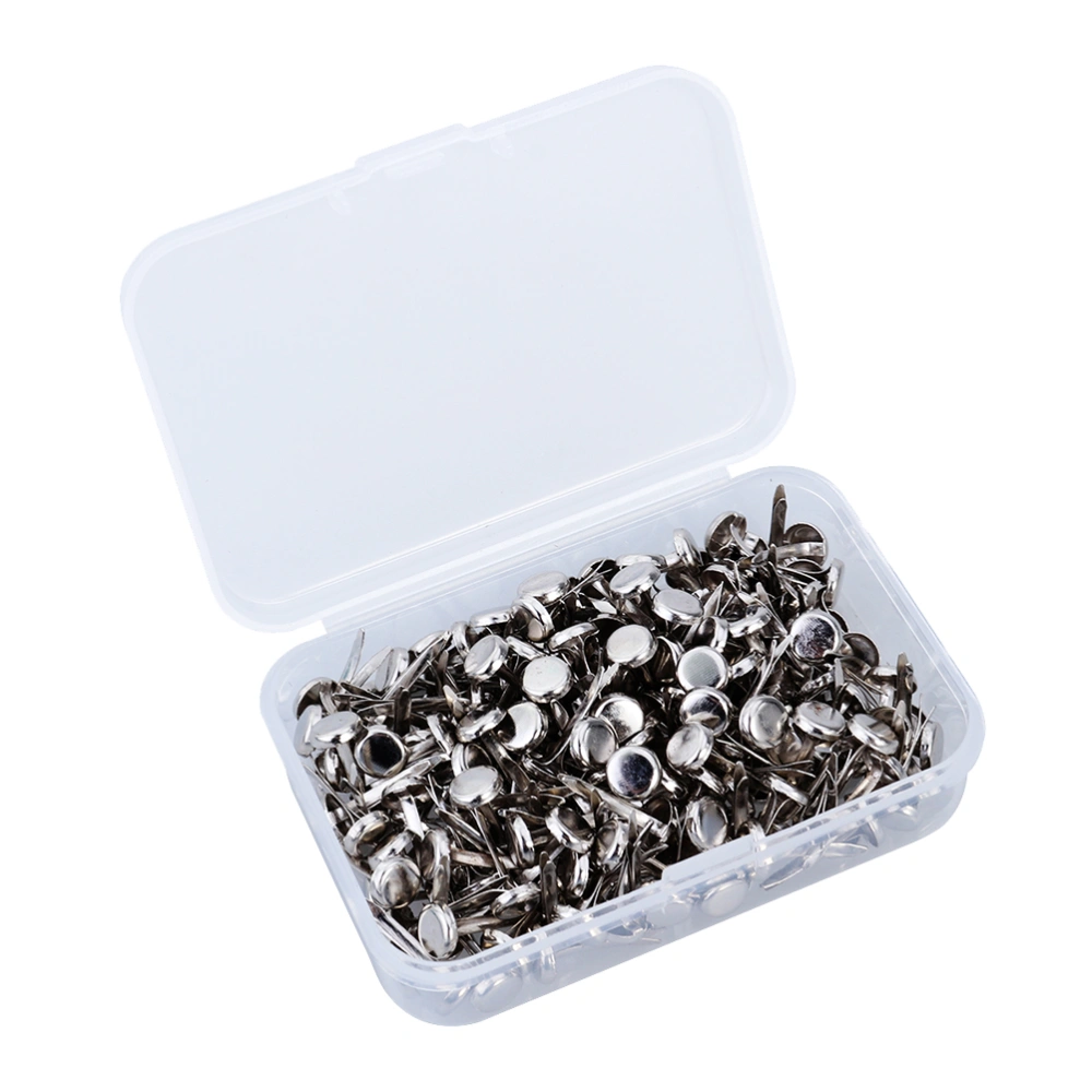 200pcs Paper Fasteners Electroplating Brads Round Metal Brads with Storage Box for Crafts DIY (Silver)