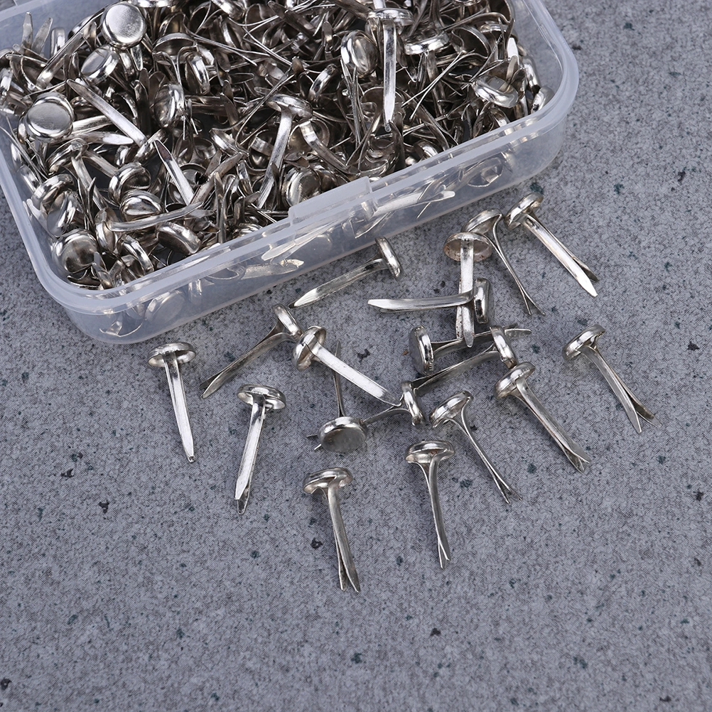 200pcs Paper Fasteners Electroplating Brads Round Metal Brads with Storage Box for Crafts DIY (Silver)