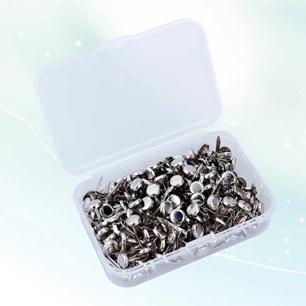 200pcs Paper Fasteners Electroplating Brads Round Metal Brads with Storage Box for Crafts DIY (Silver)