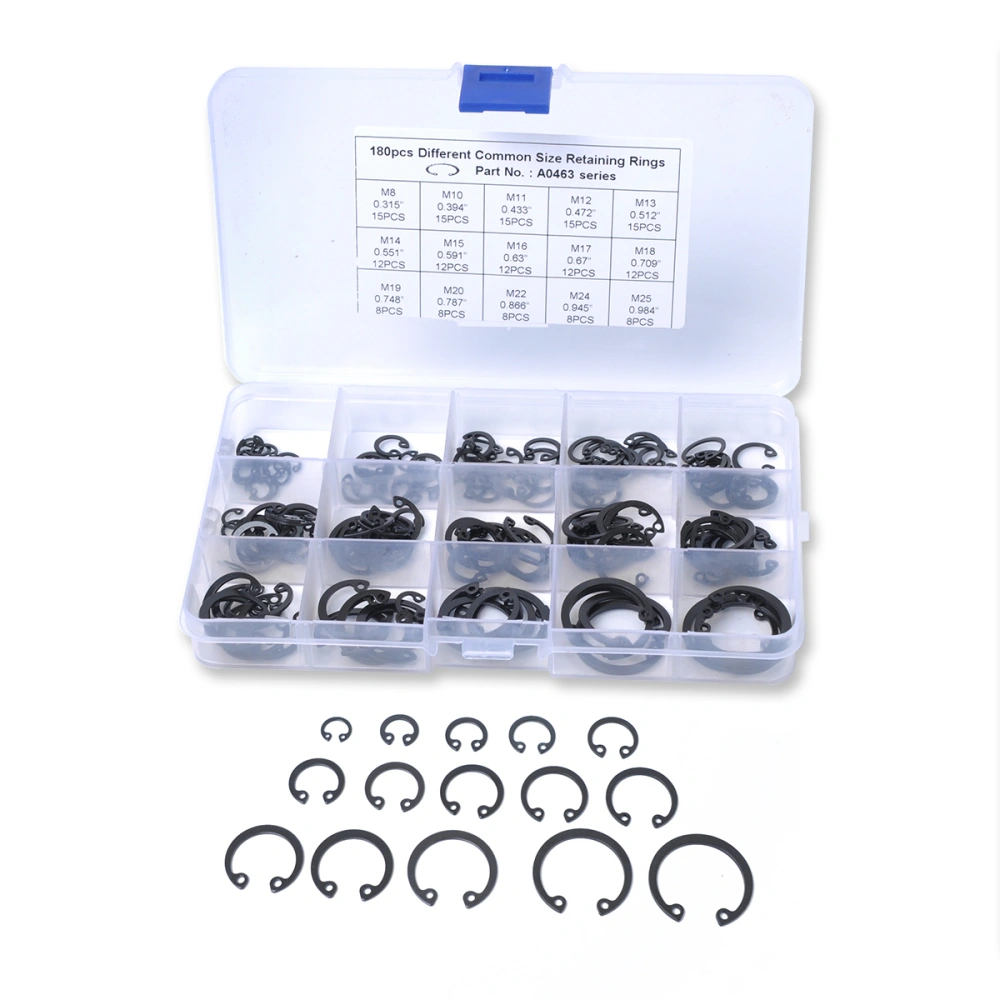 180 in 1 65 Mn Carbon Steel Universal Snap Rings Circlips Set for Automotive Industrial Equipment Machinery Hobbies (Black)