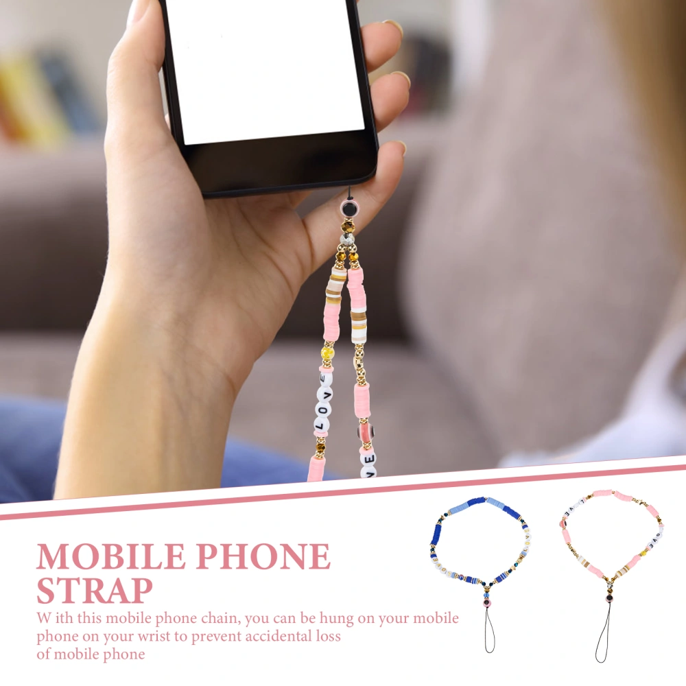 2pcs Mobile Phone Short Chain Evil Eye Colorful Beading Mobile Phone Lanyards