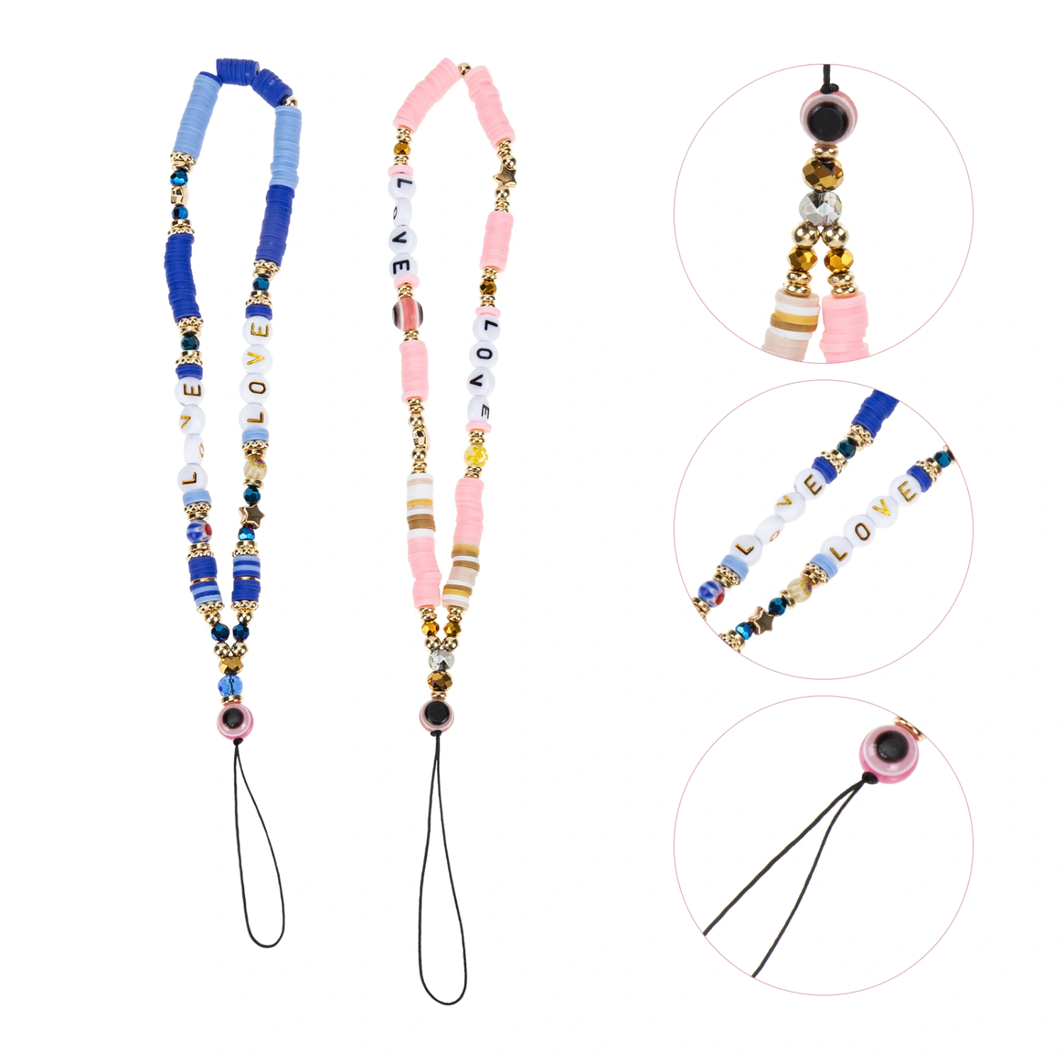 2pcs Mobile Phone Short Chain Evil Eye Colorful Beading Mobile Phone Lanyards