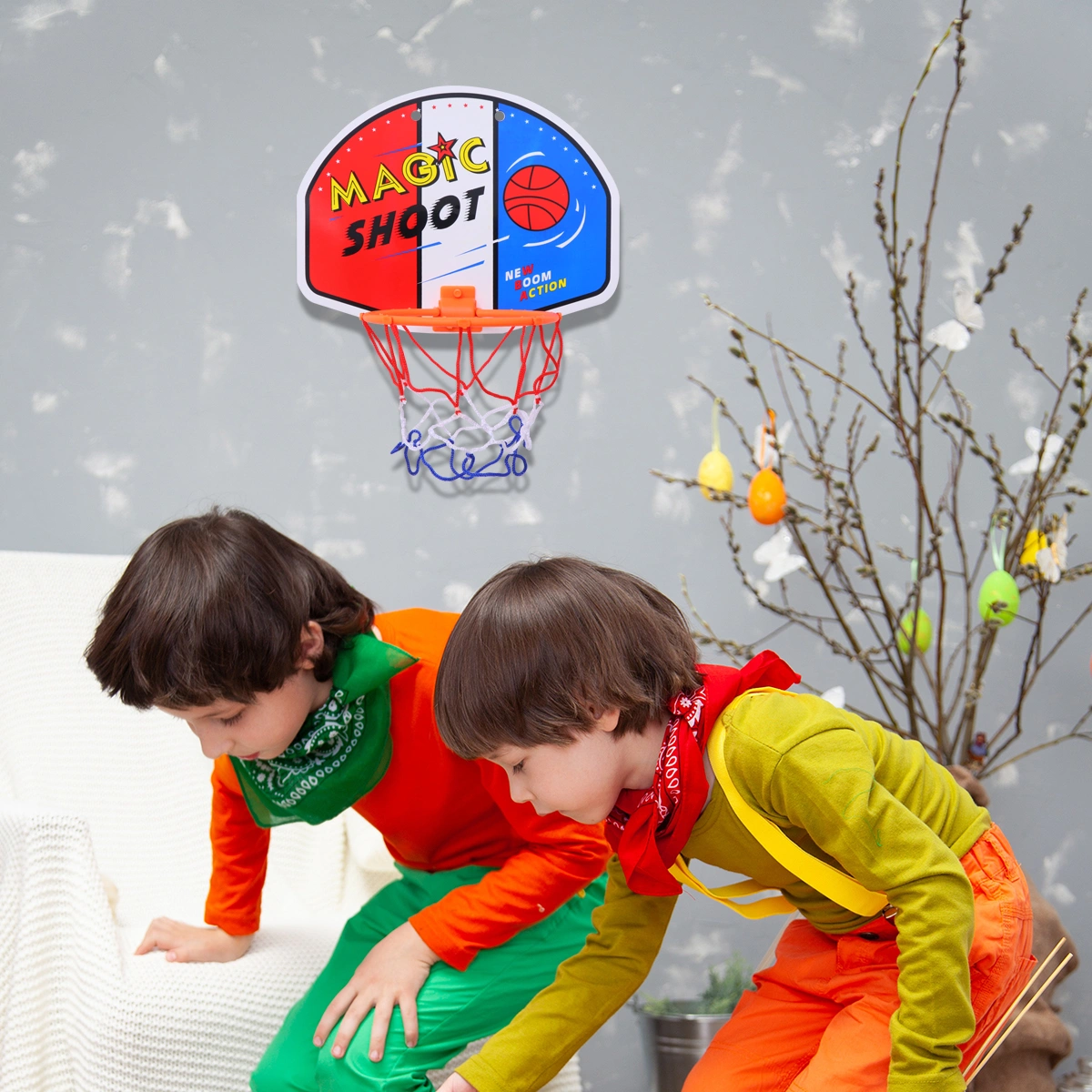 Kids Cartoon Hanging Wall Mounted Mini Basketball Set with Net Backboard Ball Pump Portable Educational Toy for Indoor Game Children (353-1)