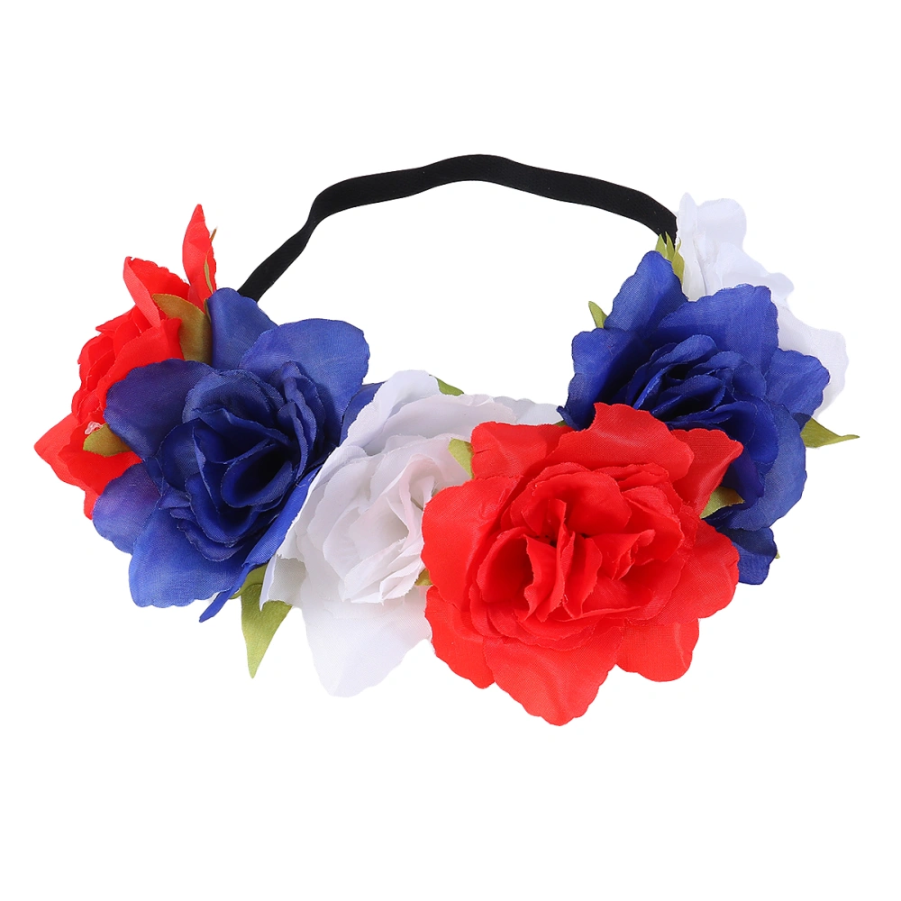 Halloween Simulation Flower Hair Band Headband Elastic Stretch Flower Headdress Hair Accessory for Adults (White + Blue + Red)