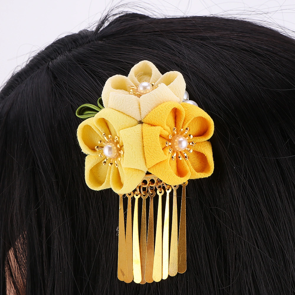 Japanese Style Hair Accessories Flower Hair Clip Kimono Flower Hair Clip for Traditional Clothes(Yellow)