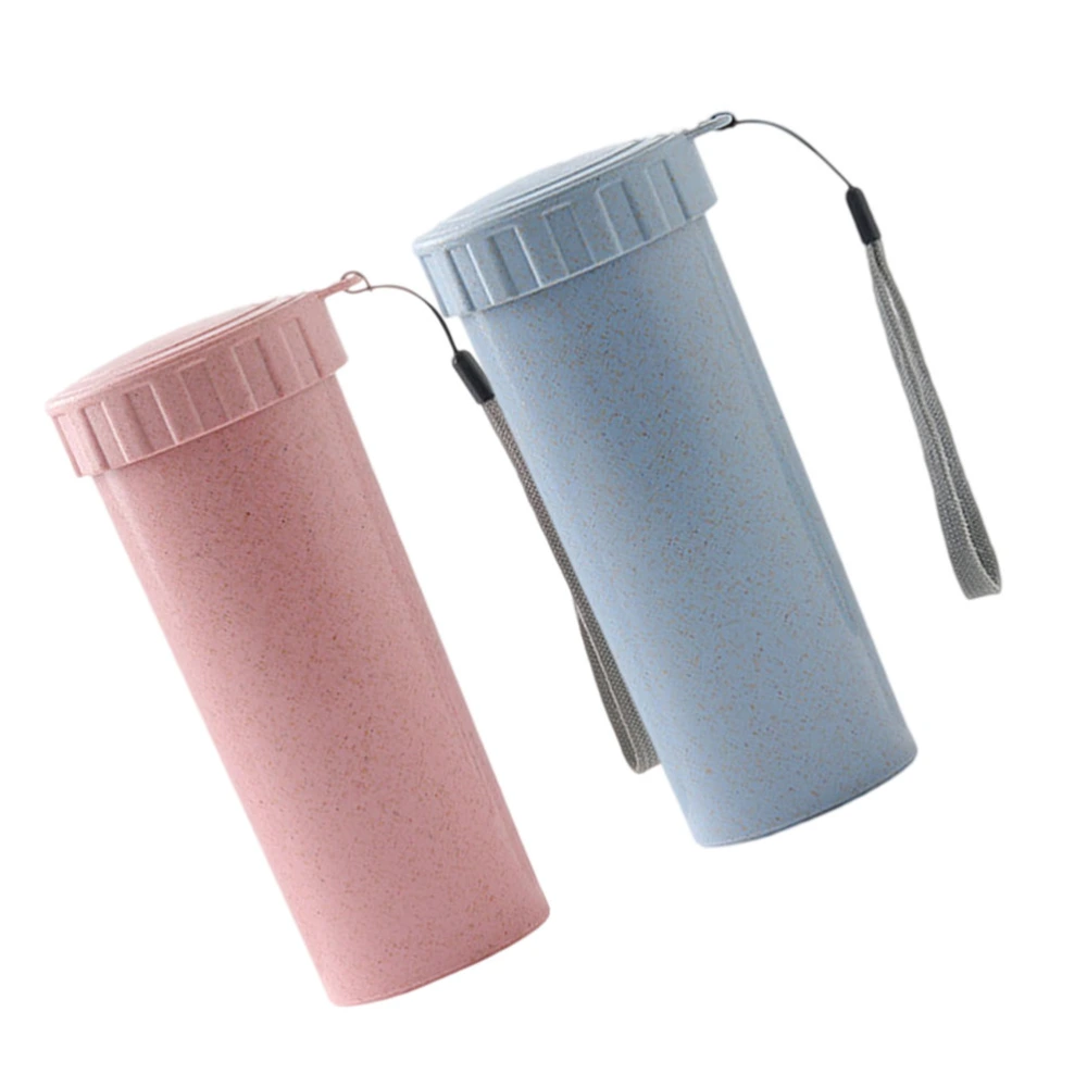 2pcs Wheat Straw Water Bottle Drinking Bottle Drink Container Plastic Office Water Mug Plastic Portable Men And Women Water Cups Mini Couple Cups (Random Color)