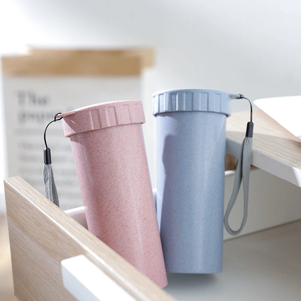 2pcs Wheat Straw Water Bottle Drinking Bottle Drink Container Plastic Office Water Mug Plastic Portable Men And Women Water Cups Mini Couple Cups (Random Color)