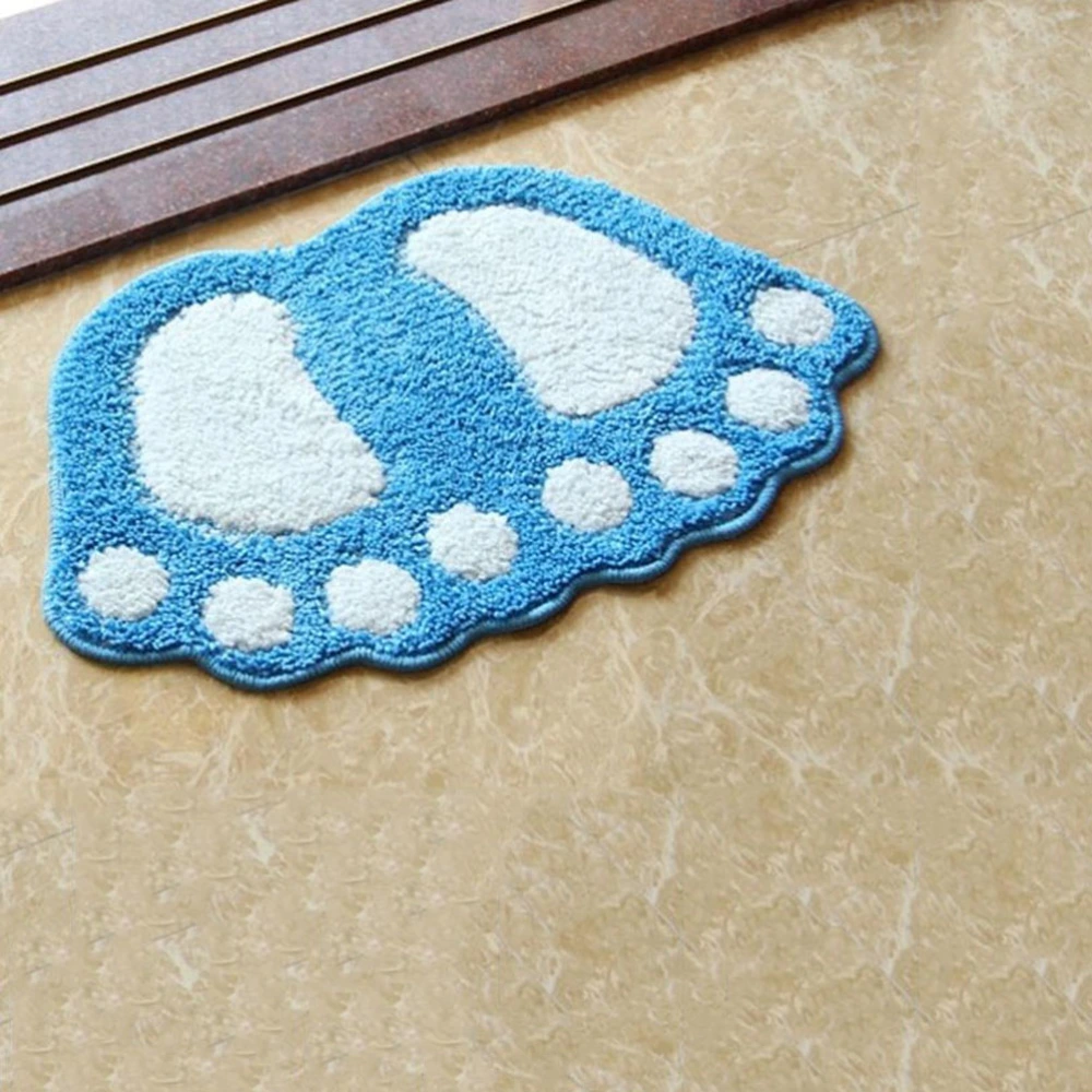 Footprint Design Floor Mat Non-slip Doormat Rugs Bedroom Mats Water-absorbing Carpet Decor for Bathroom Kitchen Living Room (Blue)