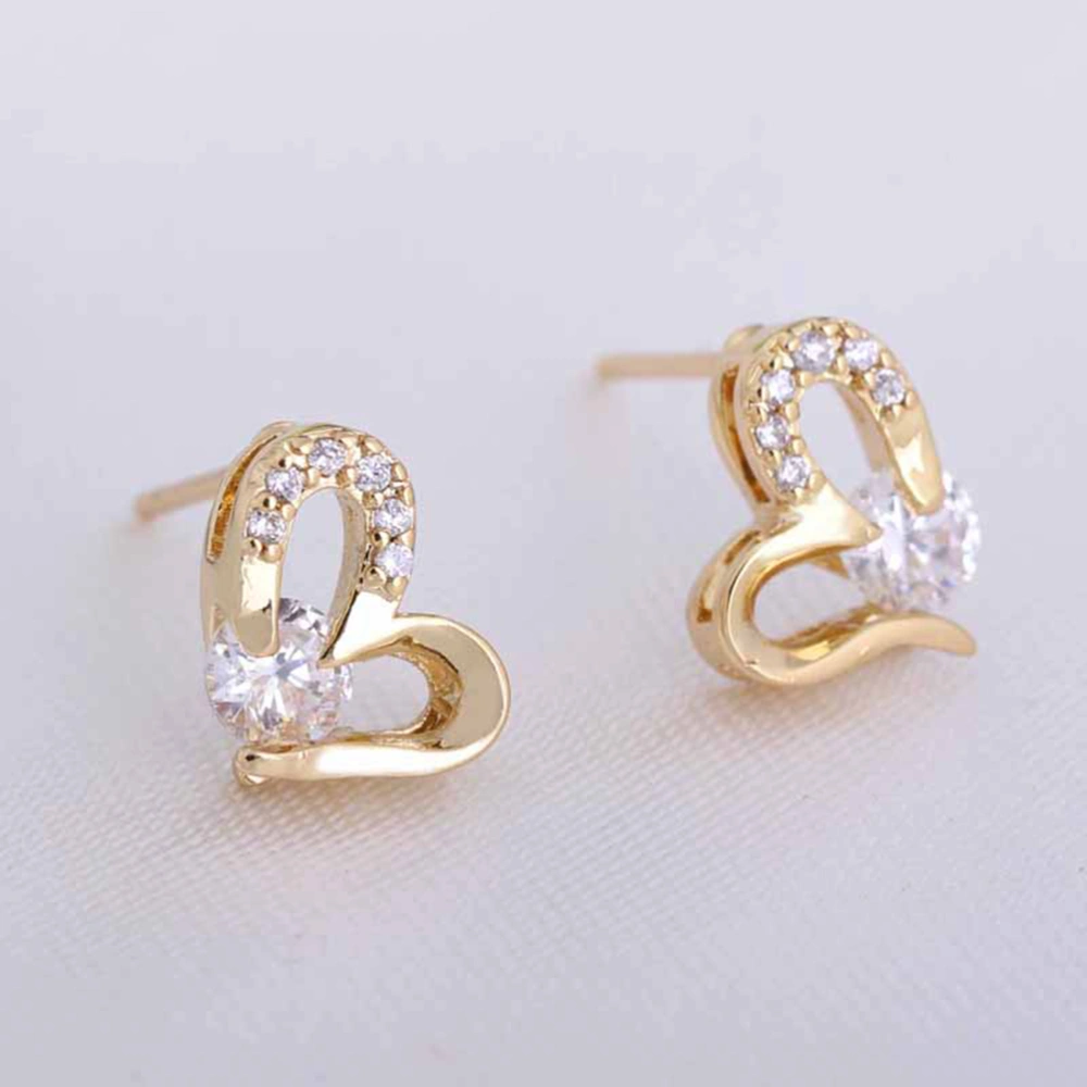 Fashion Heart Shaped Earrings Clear Cubic Zircon Ear Stud Jewelry Gift for Women Girls